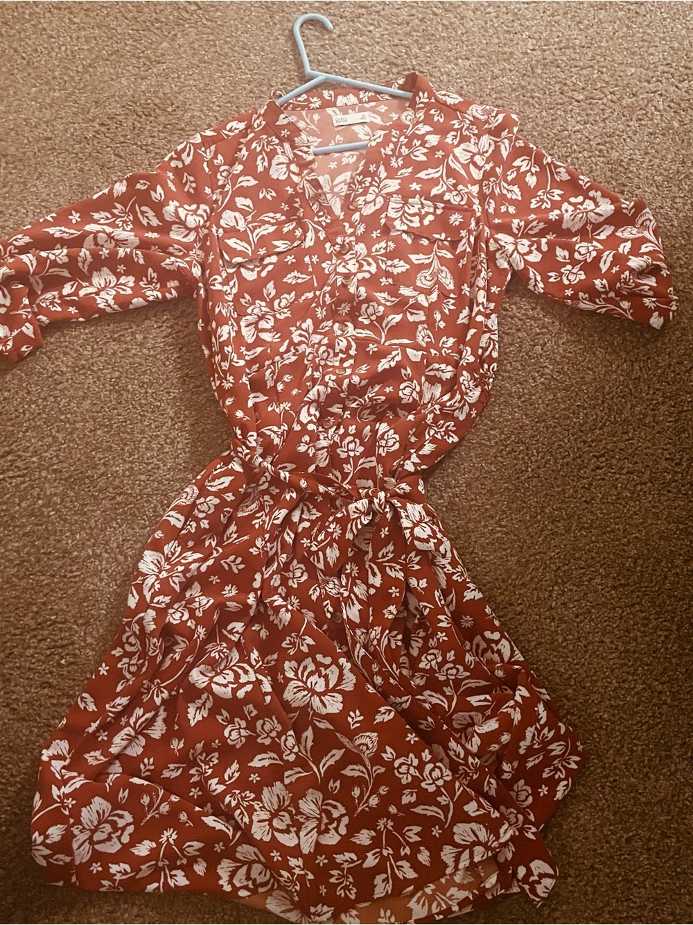 croft & barrow Rust and White Floral Button-Front Midi Dress